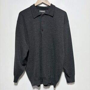 Spiegel Sweater Mens XL Gray Merino Wool VTG Button Neck Long Sleeve Pullover